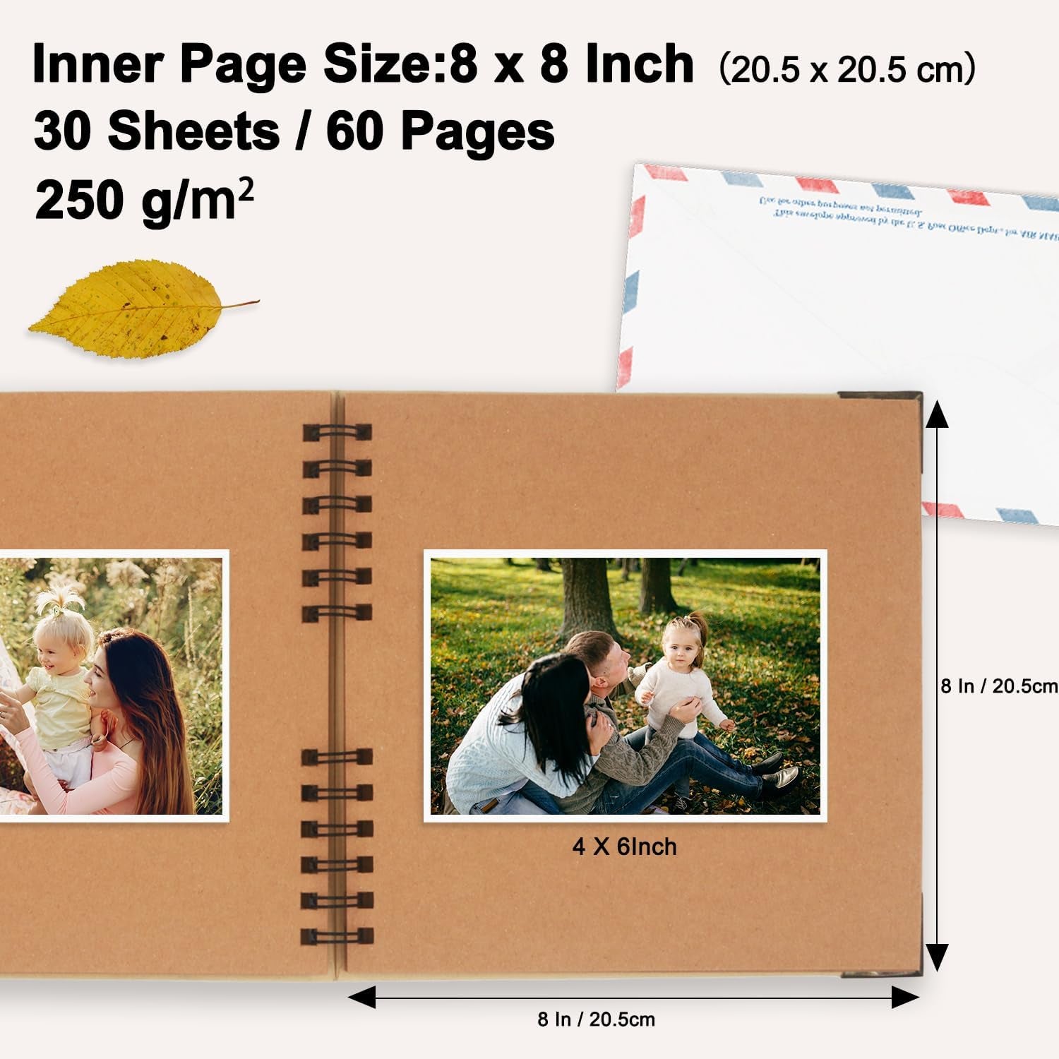 Scrapbook Album, 8 X 8 Inch Scrap Book, 60 Brown Blank Pages Scrapbooks, Hardcover Photo Album Scrapbook, Kraft Paper Memory Book, Traveling, Birthday & Holiday Gifts.