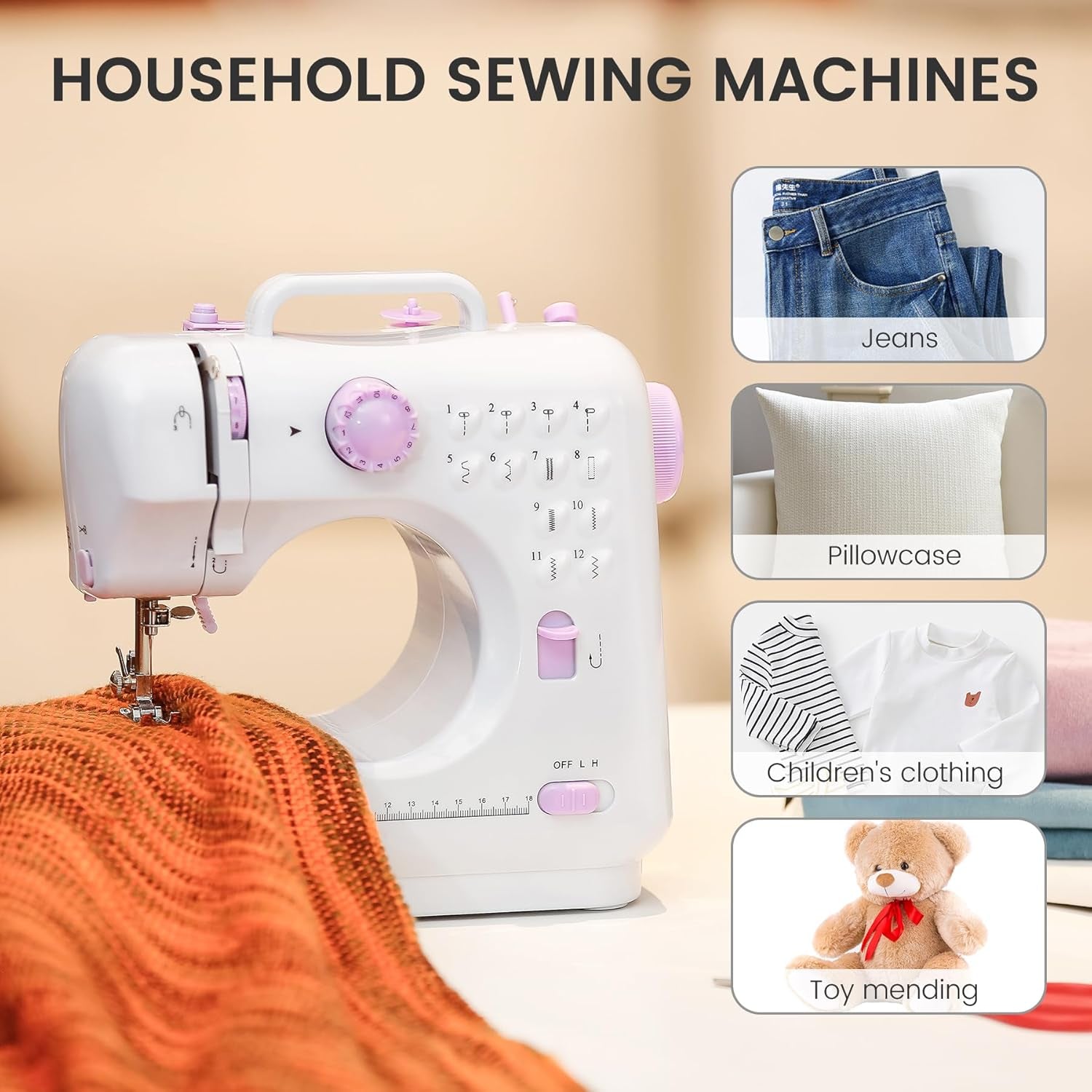 Sewing Machine for Beginners, Mini Sewing Machine with 12 Built-In Stitches, Kids Sewing Machine with Foot Pedal, High-Low Speeds, Portable Sewing Machines and Sewing Enthusiasts (505)