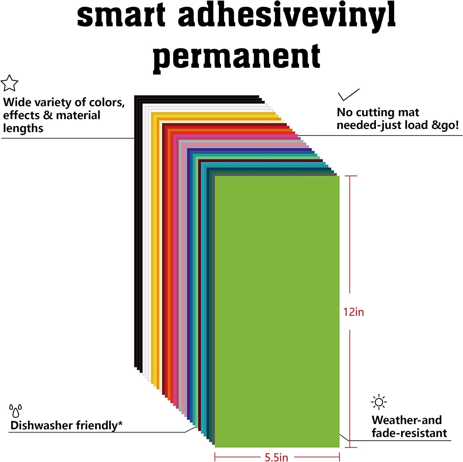 XINPOCUT Smart Adhesive Vinyl Permanent (This Product Packaging Is Wrong)30 Sheets Actual Size(5.5X12In)-26 Colors - for Cricut Joy Decor Sticker,Accessories and Supplies ,Outdoor, Decoration
