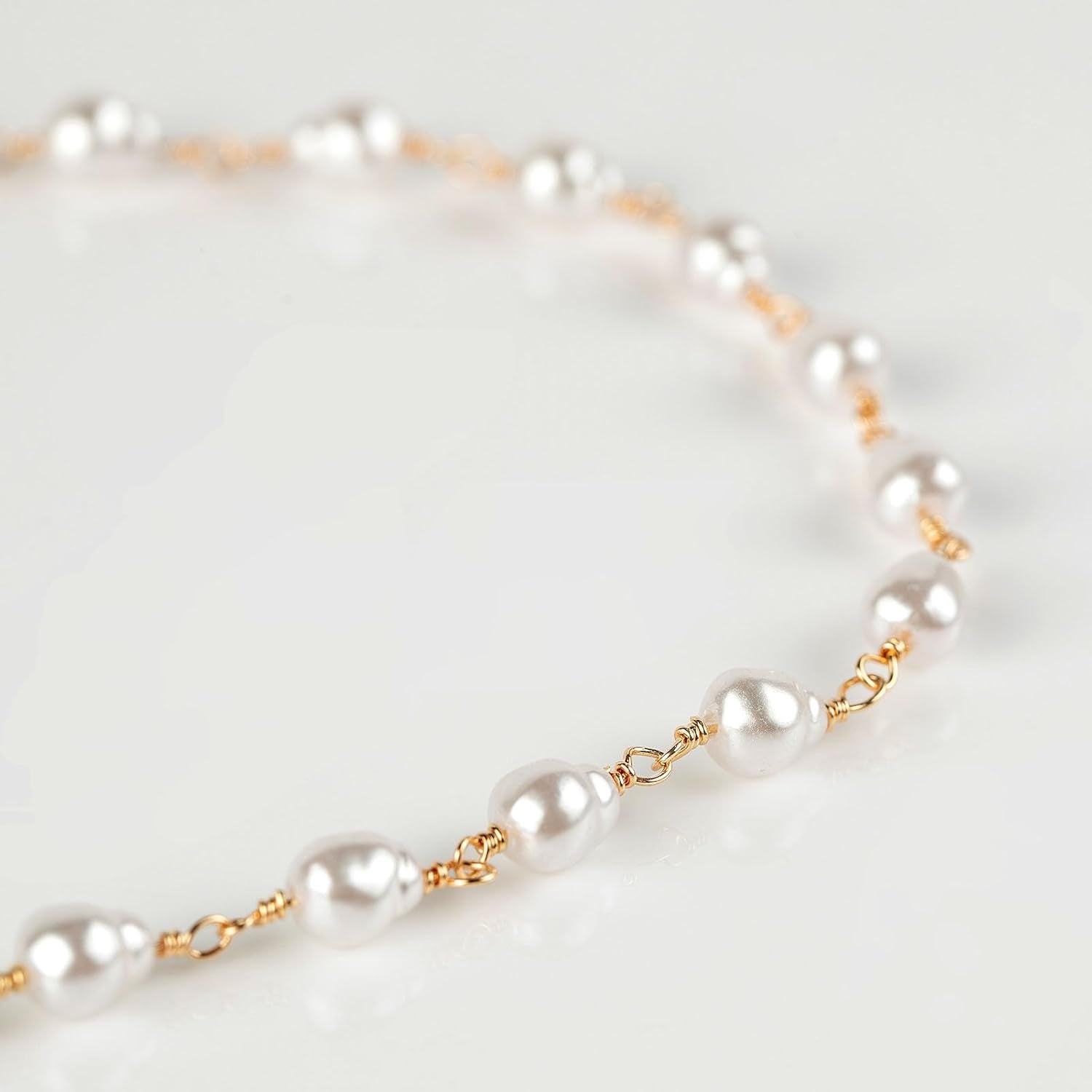 13 Feet Imitation Pearl Bead Chain Bulk KC Gold Plated Brass Jewelry Chain for Jewelry Making Necklace Bracelet DIY Handmade Craft Chain Roll