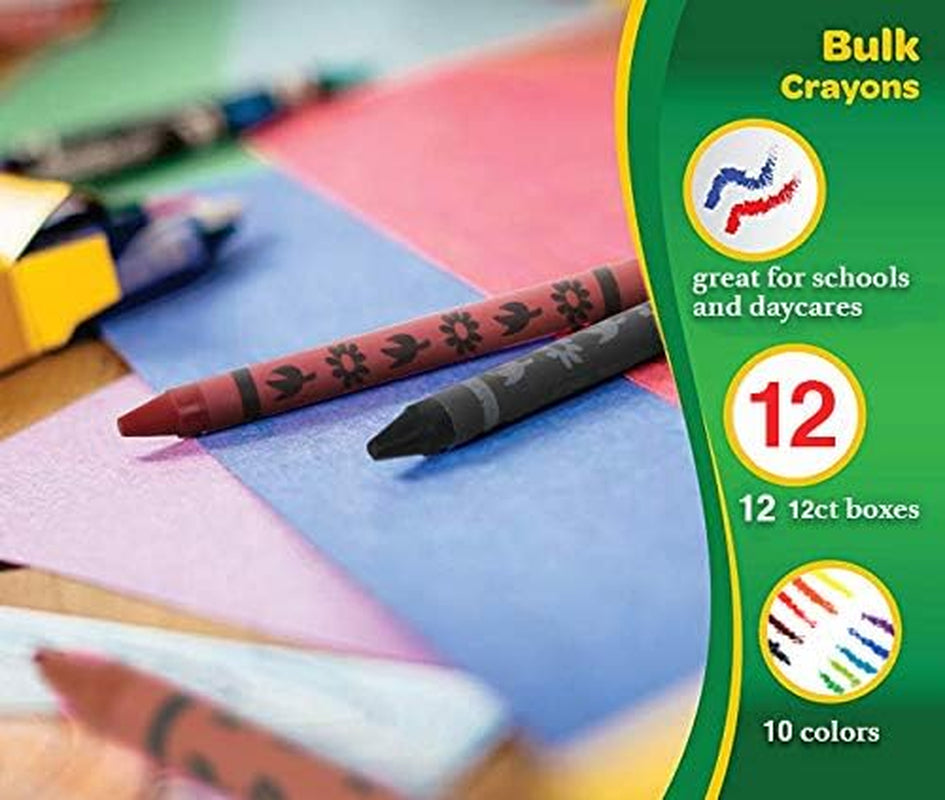 12 Pack Bulk Crayons | Washable Beeswax Bright Color Crayons Bulk Individual Packs, 10 per Box, 12 Boxes Bundle Art Set Crayons for Kids, Classrooms, Restaurants