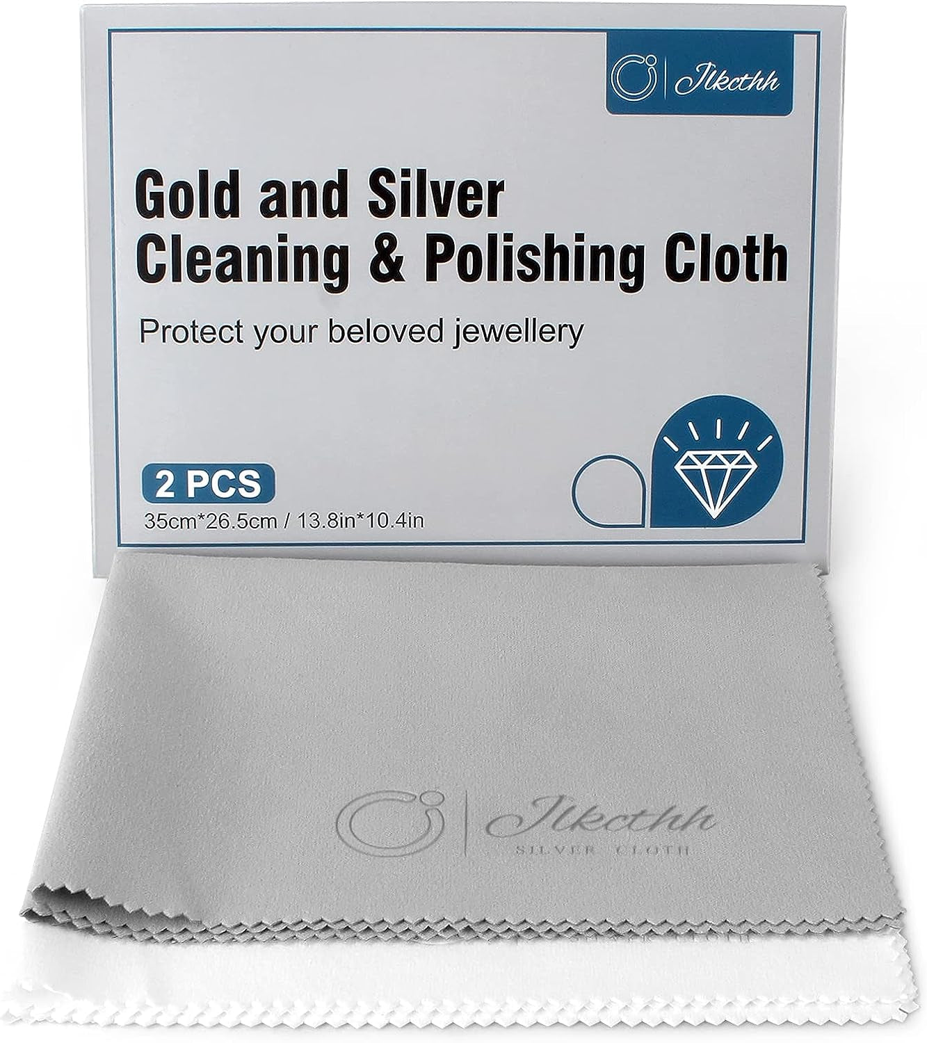 2 PCS Jewelry Cleaning and Polishing Cloth, 100% Pure Cotton Silver Polishing Cloth for Sterling Silver & Gold & Platinum Jewelry and Large Silverware, Reusable Soft Jewelry Cleaning Cloth