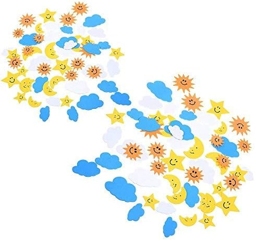 108 Pieces the Blue Sky, the Sun, the Moon Shapes Self-Adhesive Foam Stickers for Craft Art Project