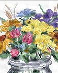 Wildflower Jar Counted Cross Stitch Kit, White, Yellow, Blue