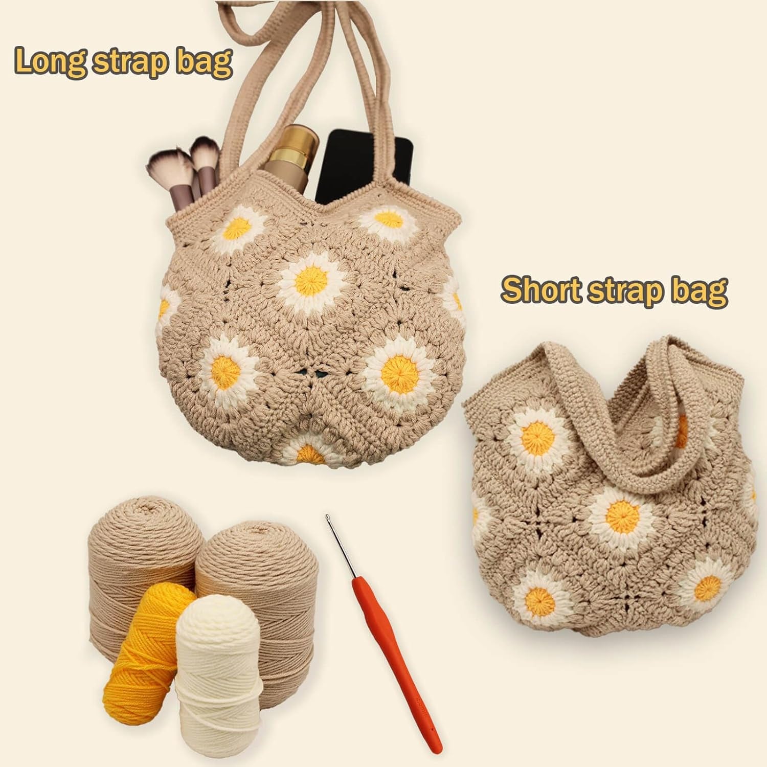 Crochet Kit for Beginners Daisy Tote Bag DIY Knitting Kits of Daisy Tote Bag with Step-By-Step Video Tutorials Crochet Kit Beginners for Adults and Kids