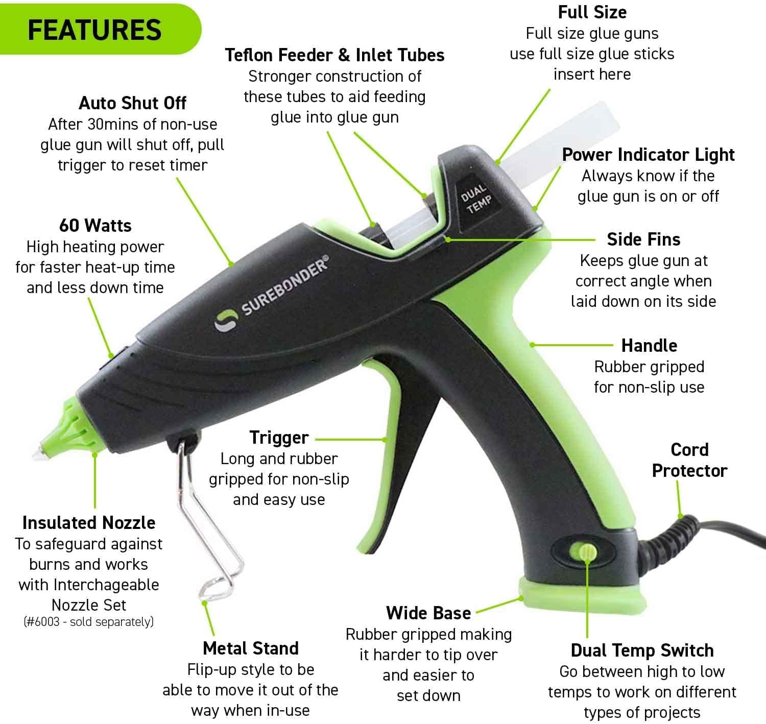 Auto Shut off Hot Glue Gun, Dual Temperature, 1.5X Power of Full Size Glue Guns, Easy-Adjust Temp for Multiple Projects (Ultra Series DT-360F)