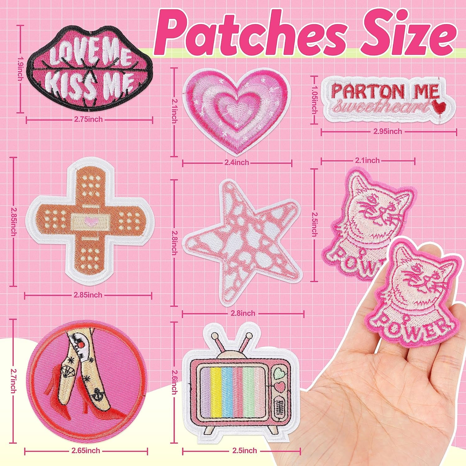 Embroidered Preppy Iron on Patches: 35PCS Pink Embroidery Sew on Applique Patch for Clothing