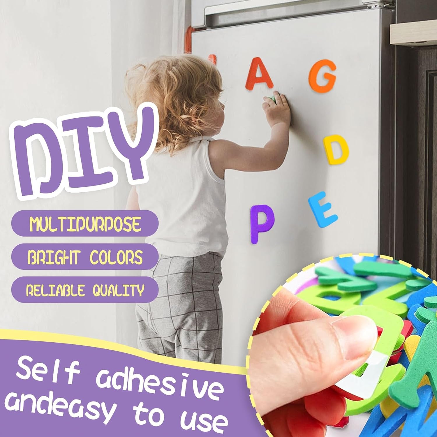 1050Pcs Letter Stickers Foam Letter Stickers,10 Colors Self Adhesive A-Z Alphabet Stickers Craft Supplies Stickers for Kids School Project Party Decorations（1.1X 0.9 In）