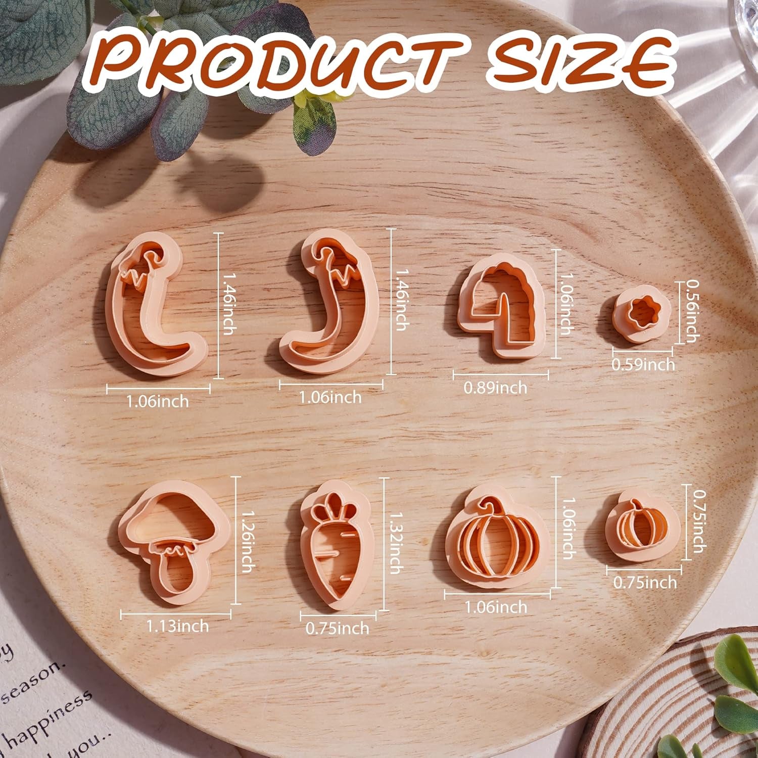 Pumpkin Polymer Clay Cutters - 8 Shapes Clay Cutters for Earrings, Cute Mushroom Shape Clay Cutters for Polymer Clay Jewelry Making, 3D Print Carrot Pepper Clay Earrings Cutters Set