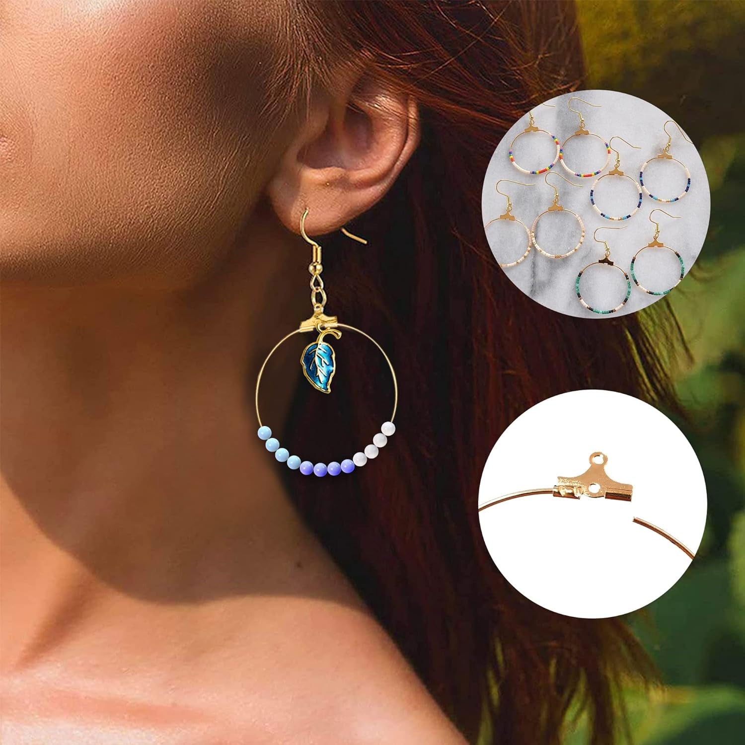 Earring Making Kit with 740 PCS Beading Hoop Earring Finding Component Accessories Hooks Jump Rings Loop Earring Backs Beads and Charms for Jewelry Making Earring (740)