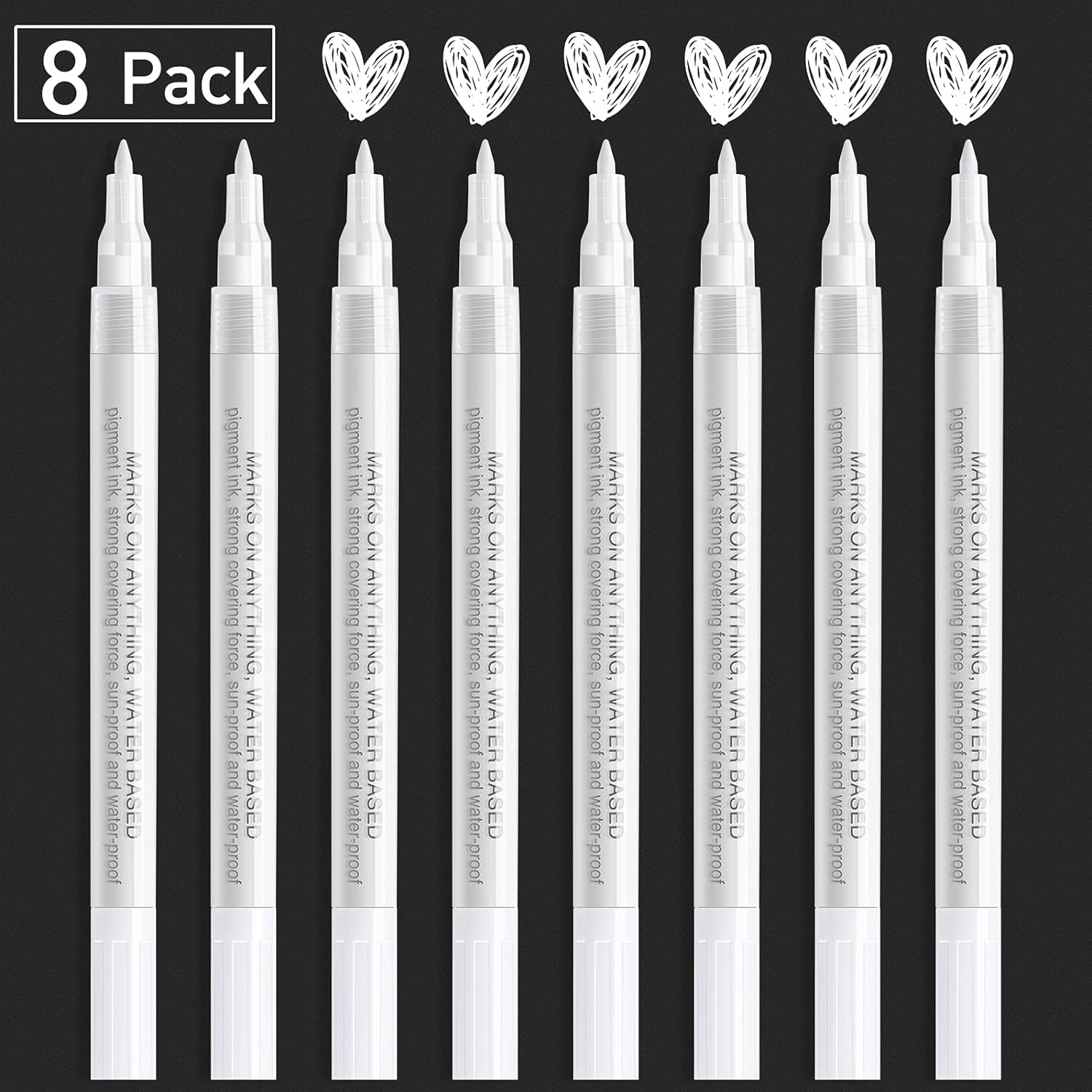 White Paint Pen Acrylic Marker: 8 Pack 0.7Mm White Paint Marker for Black Paper, Metal, Wood, Plastic, Ceramic, Metallic, Rock Painting, Drawing, Extra Fine Point, Ideal for Artist & Students