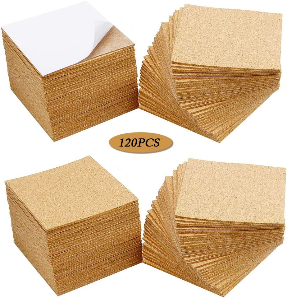 60Pcs Self Adhesive Cork Squares,  4 X 4 Inch Strong Cork Adhesive Sheets, Reusable Cork Board Cork Backing Sheets, Mini Wall Cork Tiles Mat for Coasters and DIY Crafts