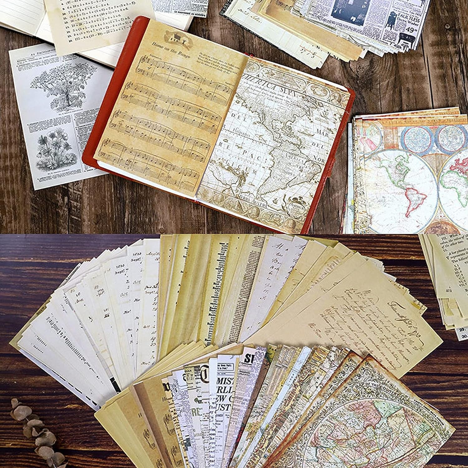 240PCS Junk Journal Pages Vintage Handmade Scrapbook Paper,Mathematics Magazine Newspaper Sheet Music Kraft Paper for Scrapbooking Decoupage Background DIY Craft Decoration(5.51" X 7.87")