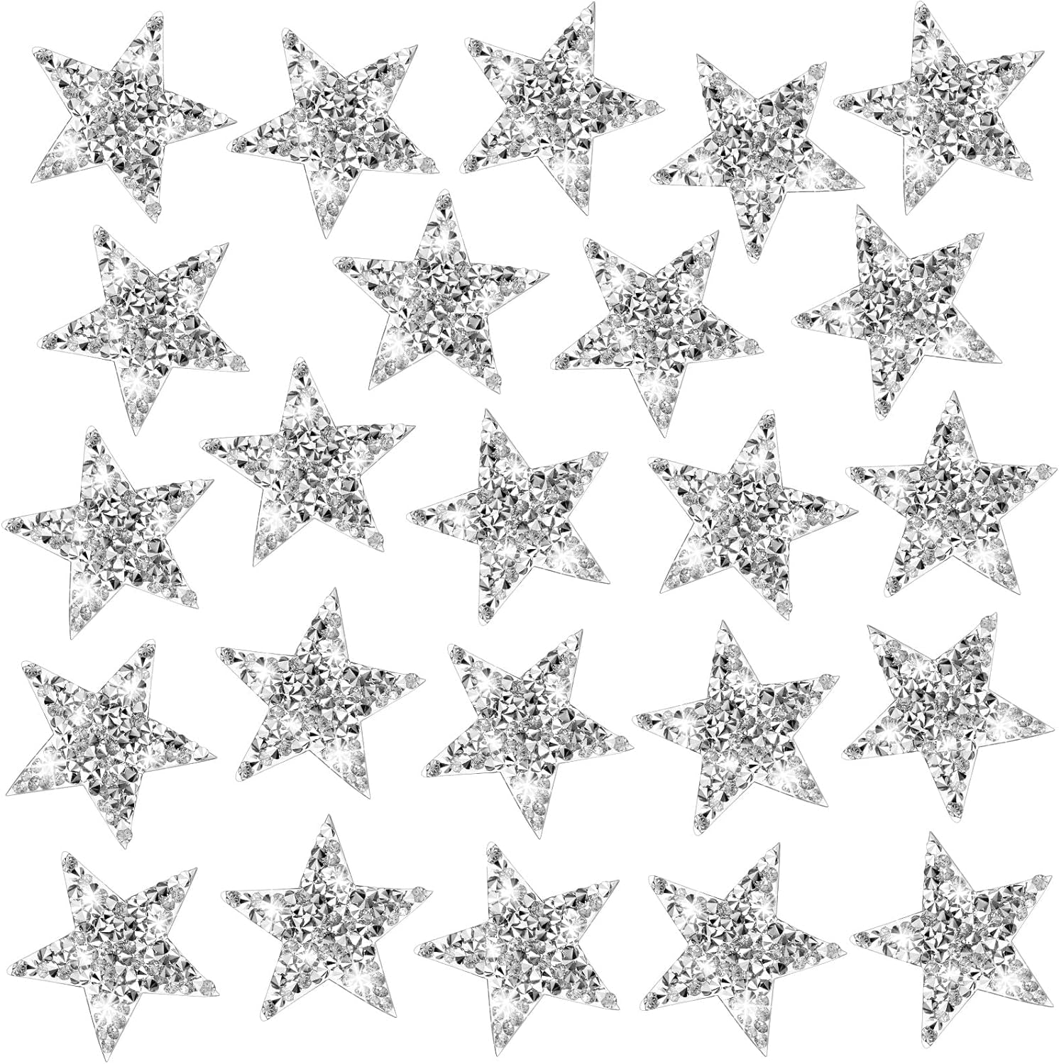 24 Pieces Star Patches Rhinestone Patches Heart Shape Diamond Appliques Adhesive Applique Glitter Repair Patch for DIY Crafts Clothes Bag Pants Wedding Decoration (Heart,Silver)