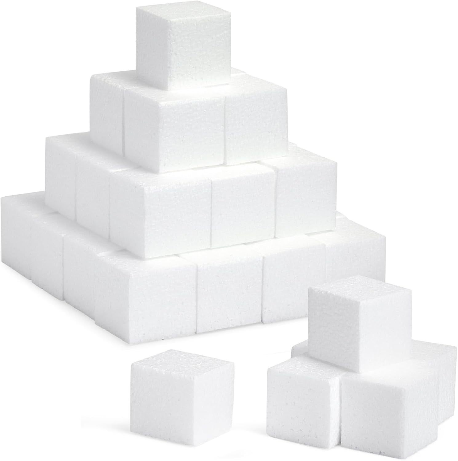 30 Pack Foam Craft Blocks for Modeling, 3 Inch Mini Square Cubes for Sculpting, School Projects (White Polystrene)