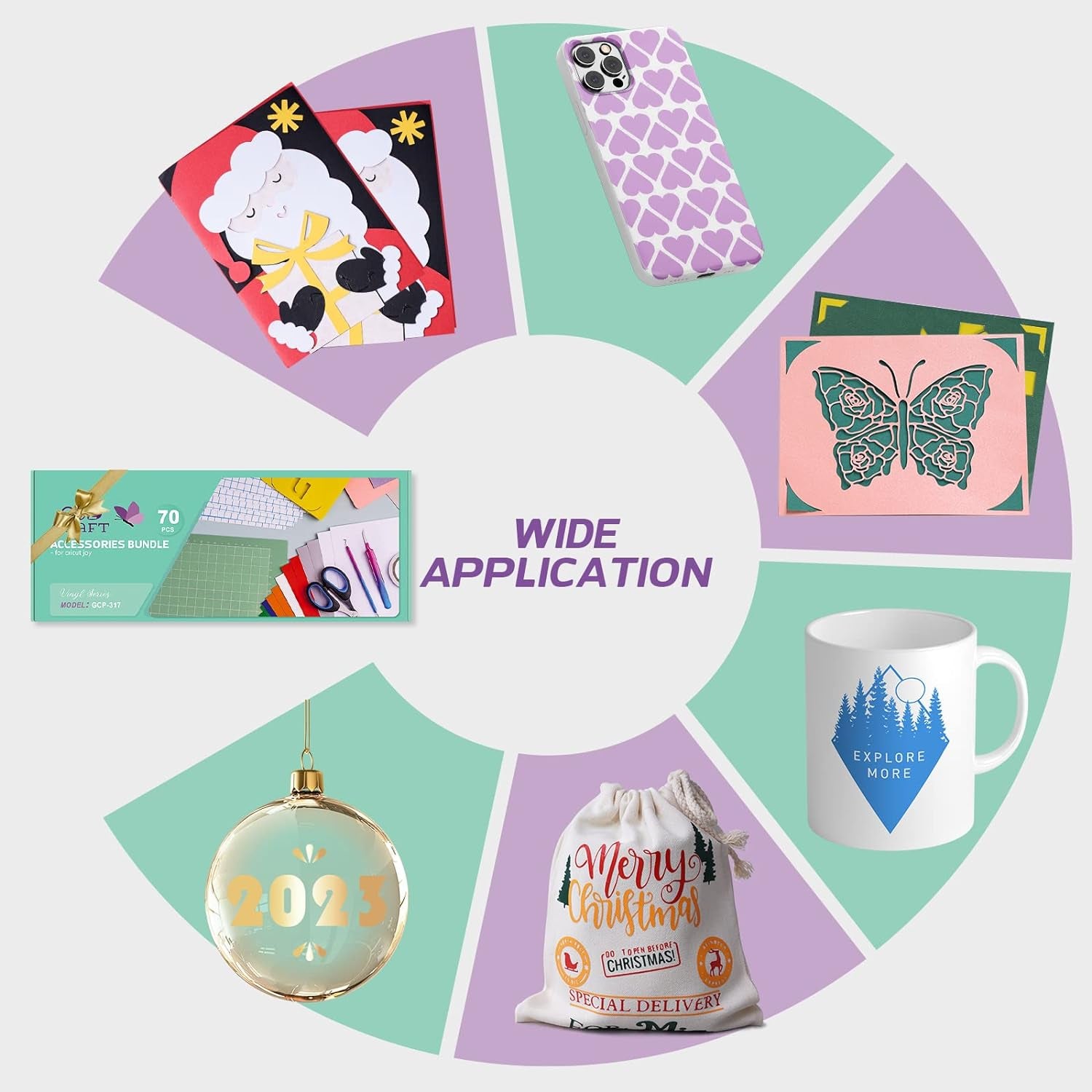 Accessories Bundle for Cricut Joy, 70Pcs Ultimate Accessories and Supplies with Adhesive Vinyl Sheets, Folded Card Stock, Card Mat, Weeding Tools, Crafting Starter Kit for Cricut Projects