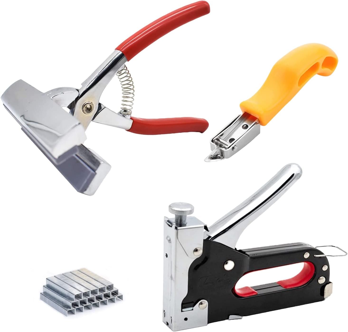 Heavy Duty Stretching Canvas Pliers with Spring Return Handles, and Staple Remover,3 in 1 Staple Gun for Upholstery with 1000 Staples for Art Oil Painting Stretching and Framing