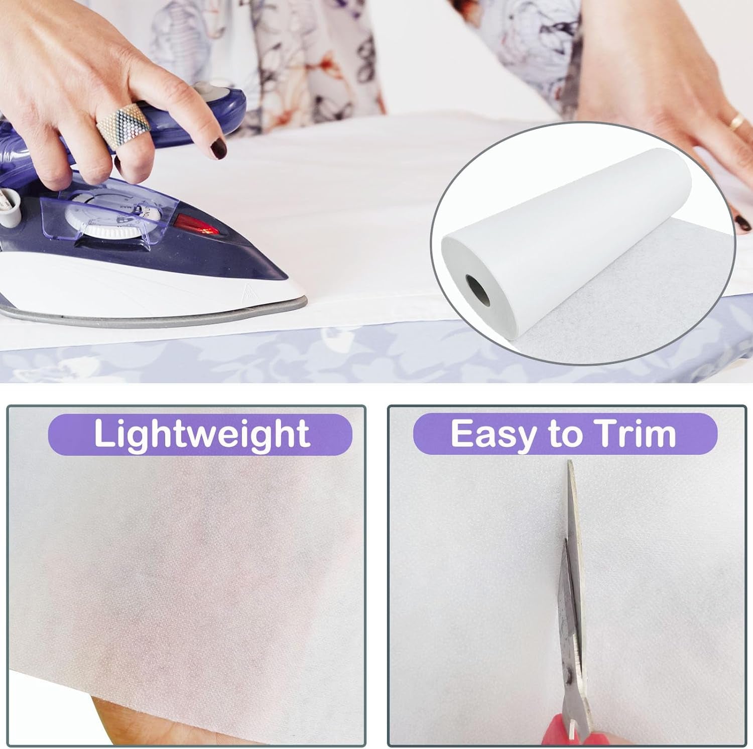 Lightweight Fusible Interfacing for Sewing 11.8 Inch X 54.7 Yard Iron-On Non-Woven Fusible Interfacing White Polyester Single-Sided Interfacing for DIY Crafts Supplies