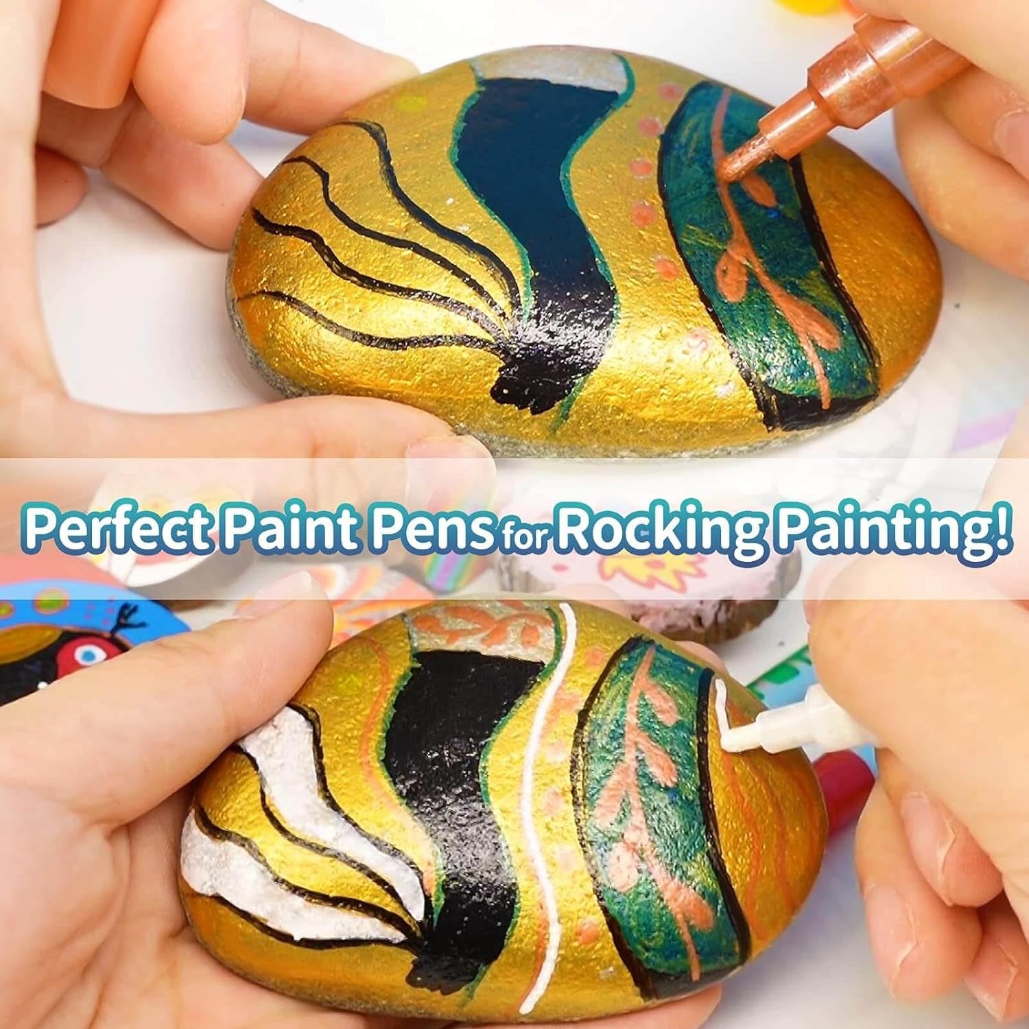 Acrylic Paint Pens for Rock Painting, Fabric, Wood, Canvas, Metal, Ceramic, Glass, 12 Colors Paint Marker Set, Non-Toxic, Quick Drying