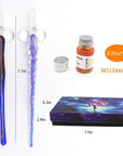 Glass Dip Calligraphy Pen Set, 18-Pieces 14 Color Inks, Pen Holder, Cleaning Cup, 2 Crystal Glass Pens for Art, Writing, Drawing, Signatures, Gift for Kids and Artist