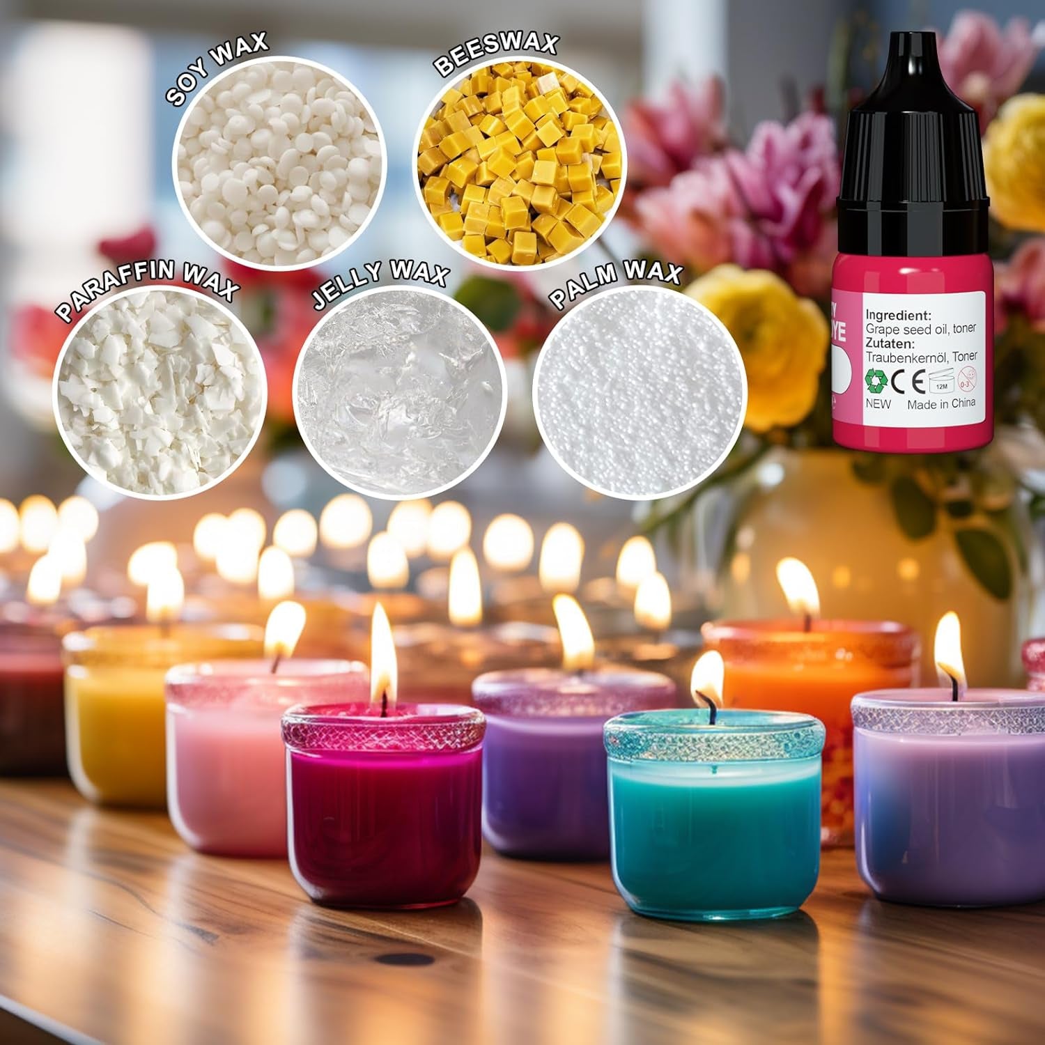 Candle Dye - 32 Colors Candle Wax Dye, Highly Concentrated Candle Color Dye, Oil-Based Liquid Candle Dye for Soy Wax, Candle Making - 5Ml Each