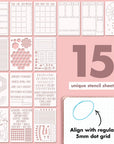 Easy to Use Stencil Set for Dotted Journals - Time Saving Planner Accessories/Supplies Kit Makes Creating Layouts Easy - Incl. Bullet Point Checklists, Daily/Weekly/Monthly Calendars