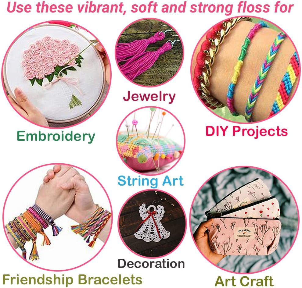 Embroidery Floss,52 Rainbow Colors Hand Embroidery Thread on Bobbins,Friendship Bracelet String,Cross Stitch Supplies,Threads for Bracelets Making,Craft Strings Kit,Beginners Yarn Kits