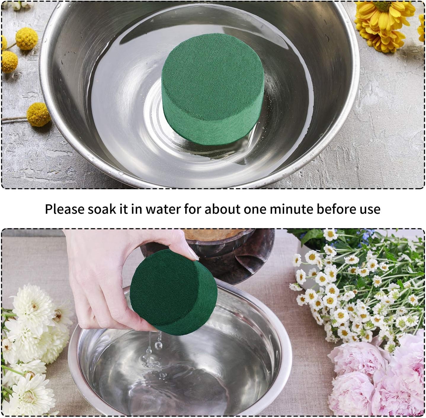 24 Pieces DIY Flower Arrangement Kit, 3.15 X 1.57 Inches Wet Floral Foam round Flower Arrangement Kit Green Wet Foam Block for Wedding, Aisle Flowers, Party Decoration