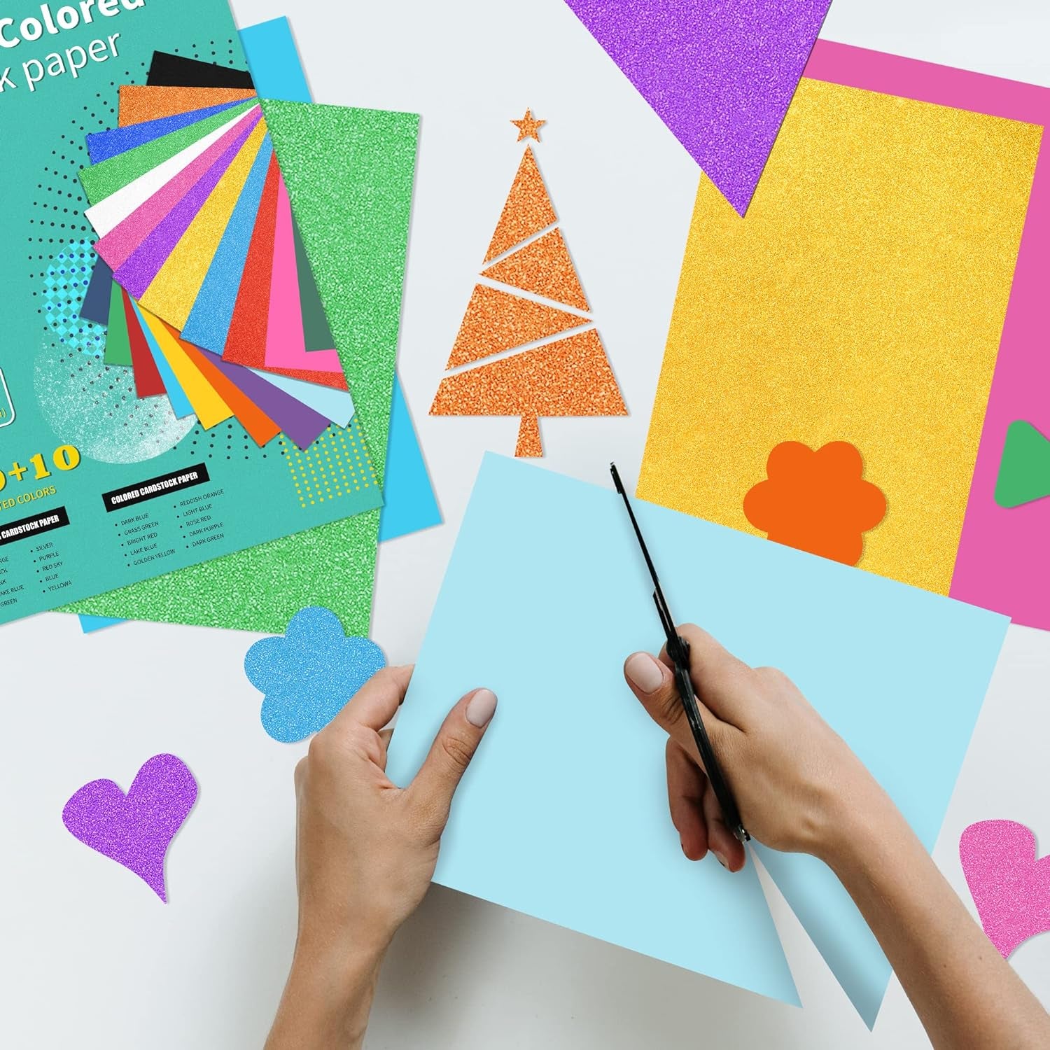 20 Sheets Glitter&Colored Cardstock Paper - 92Lb./250Gsm Cover, A4 Mixed Colored Craft Cardstock for School DIY Project, Birthday Card Making, Thanksgiving Gift Box Wrapping