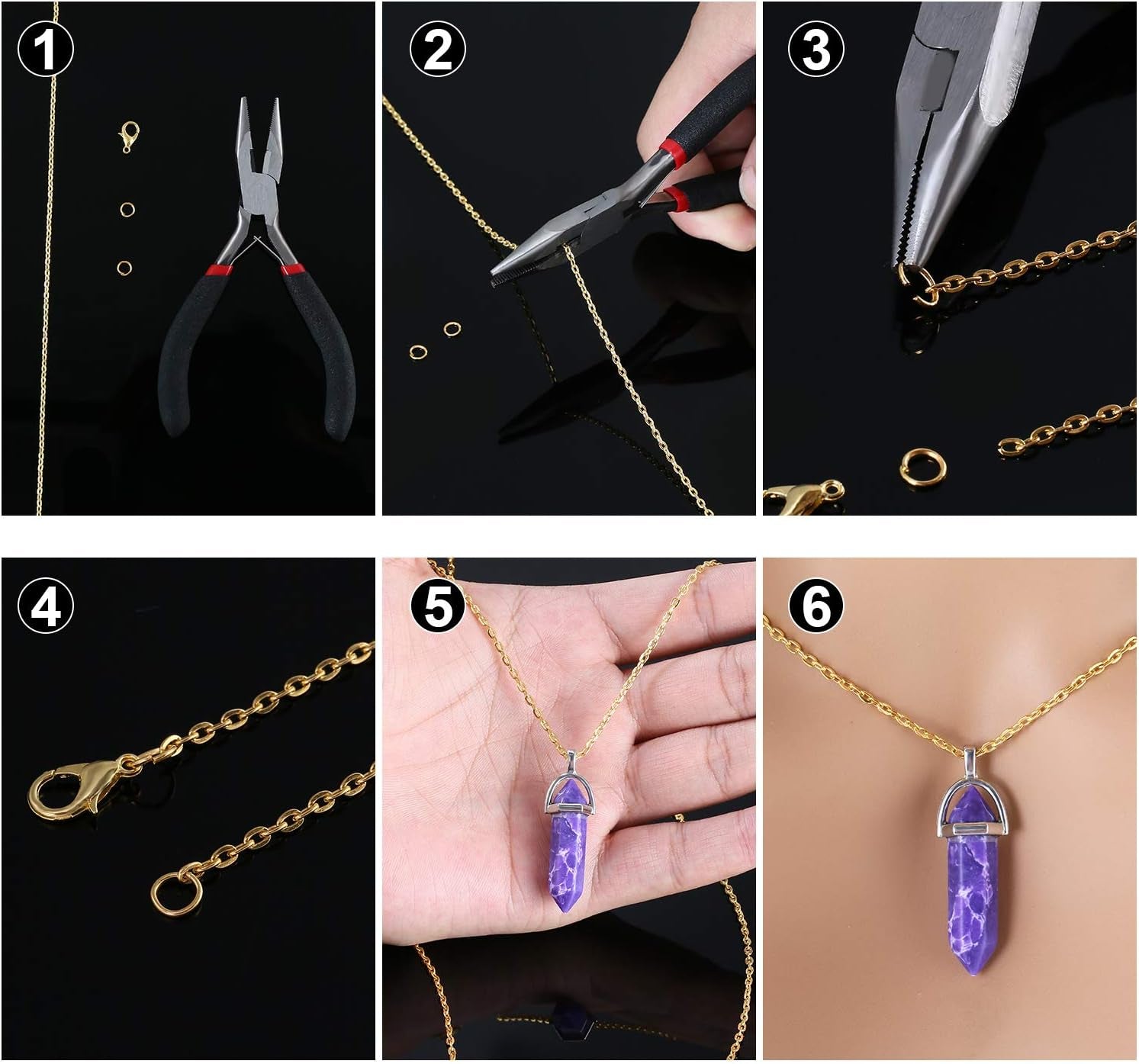 39.4 Feet 2 Mm Link Chains Necklace Chain Necklace Jewelry Plier with 30 Pieces Lobster Clasps and 100 Pieces Jump Rings for Jewelry Accessories Diy(Gold)