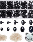 200Pcs Kawaii Safety Eyes, 5 Sizes Craft Eyes Black Stuffed Animal Eyes Kawaii Eyes with Washers Oval Resin Felt Eyes for Amigurumi Puppet Teddy Bear Crochet Plush Animal Making