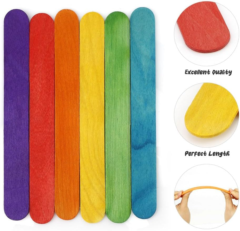 100 Pcs Colorful 6 Inch Jumbo Popsicle Sticks for Crafts, Popsicle Stick, Tongue Depressors Wood,Wax Stick,Craft Sticks, Stir Sticks,Wooden Sticks for Crafts,Wide Popsicle Sticks Bulk,Ice Cream Sticks