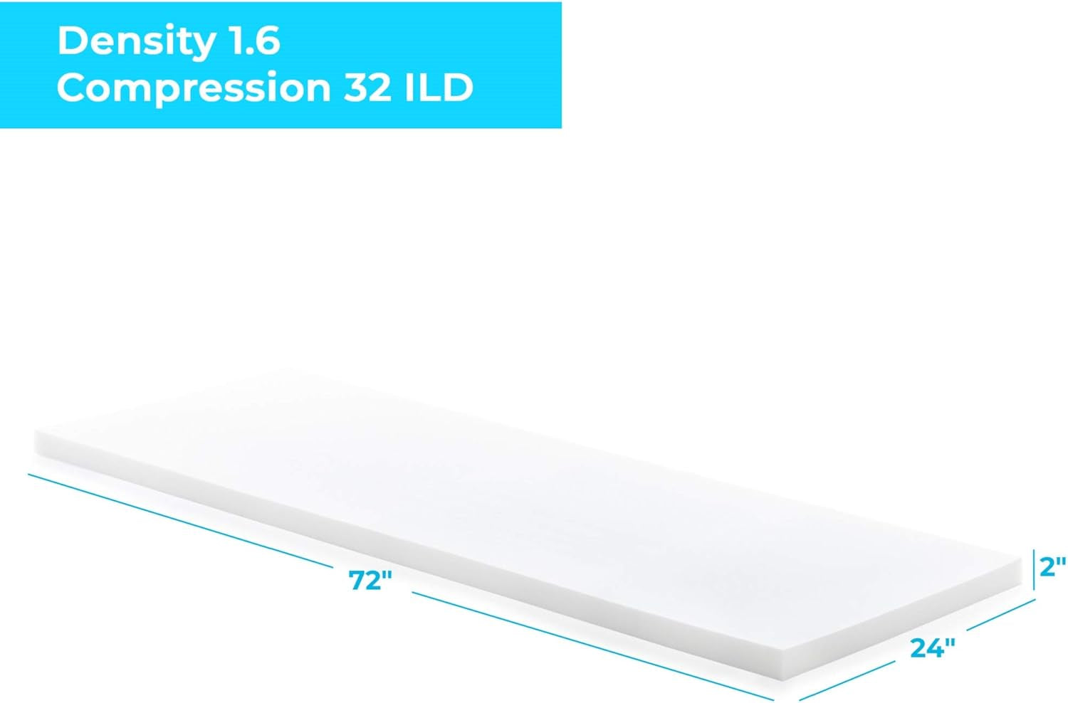 High Density Cushion Craft Foam - Perfect for Chairs, Sofas, Headboards, and DIY Projects, 2" X 24" X 72", White