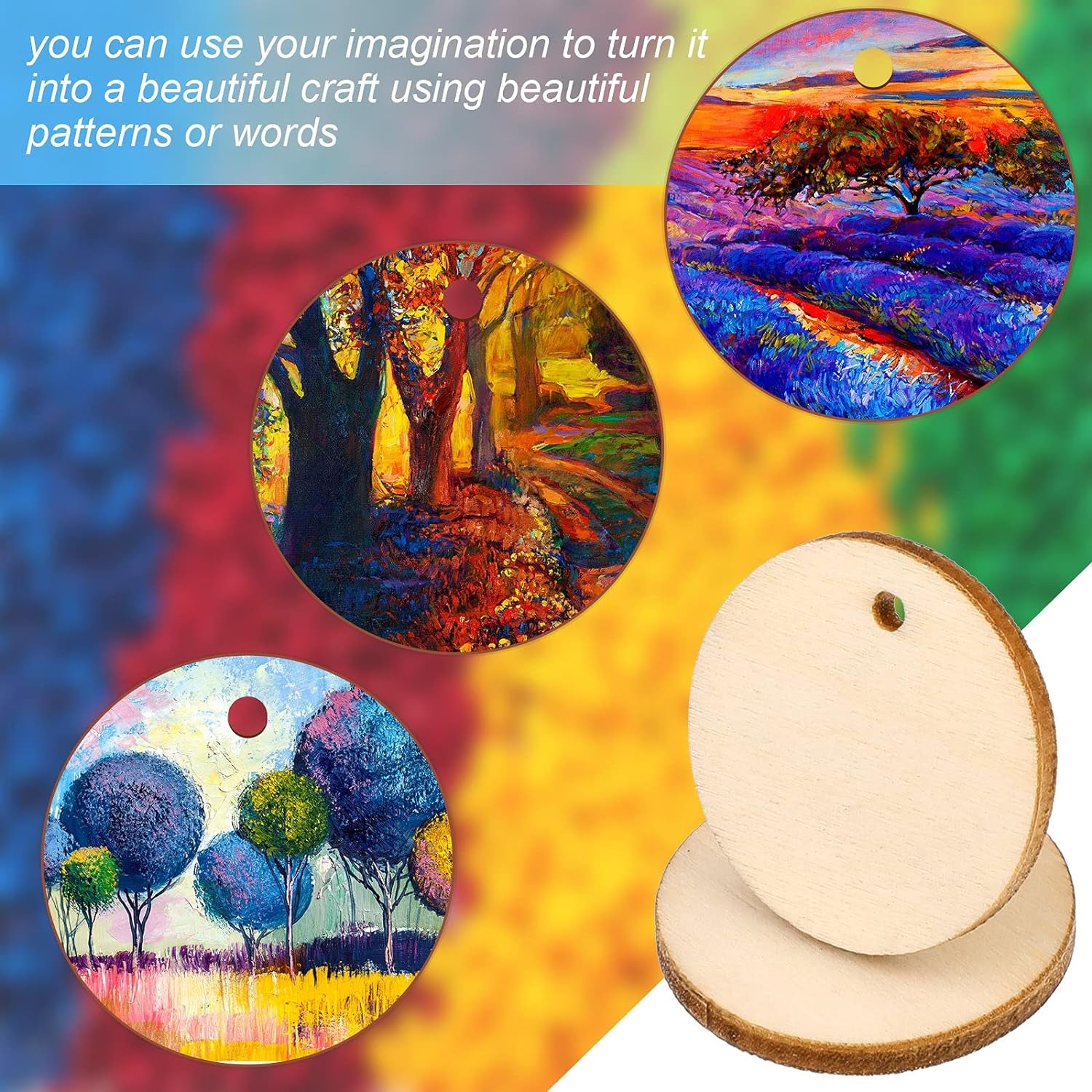 200 Pieces Unfinished Blank Wood Circle Pendants round Disc Circle Wood Pieces round Wooden Disk with Hole Small Wooden Pendant for Craft Decoration Embellishment (Diameter 1 Inch, Aperture 0.08 Inch)