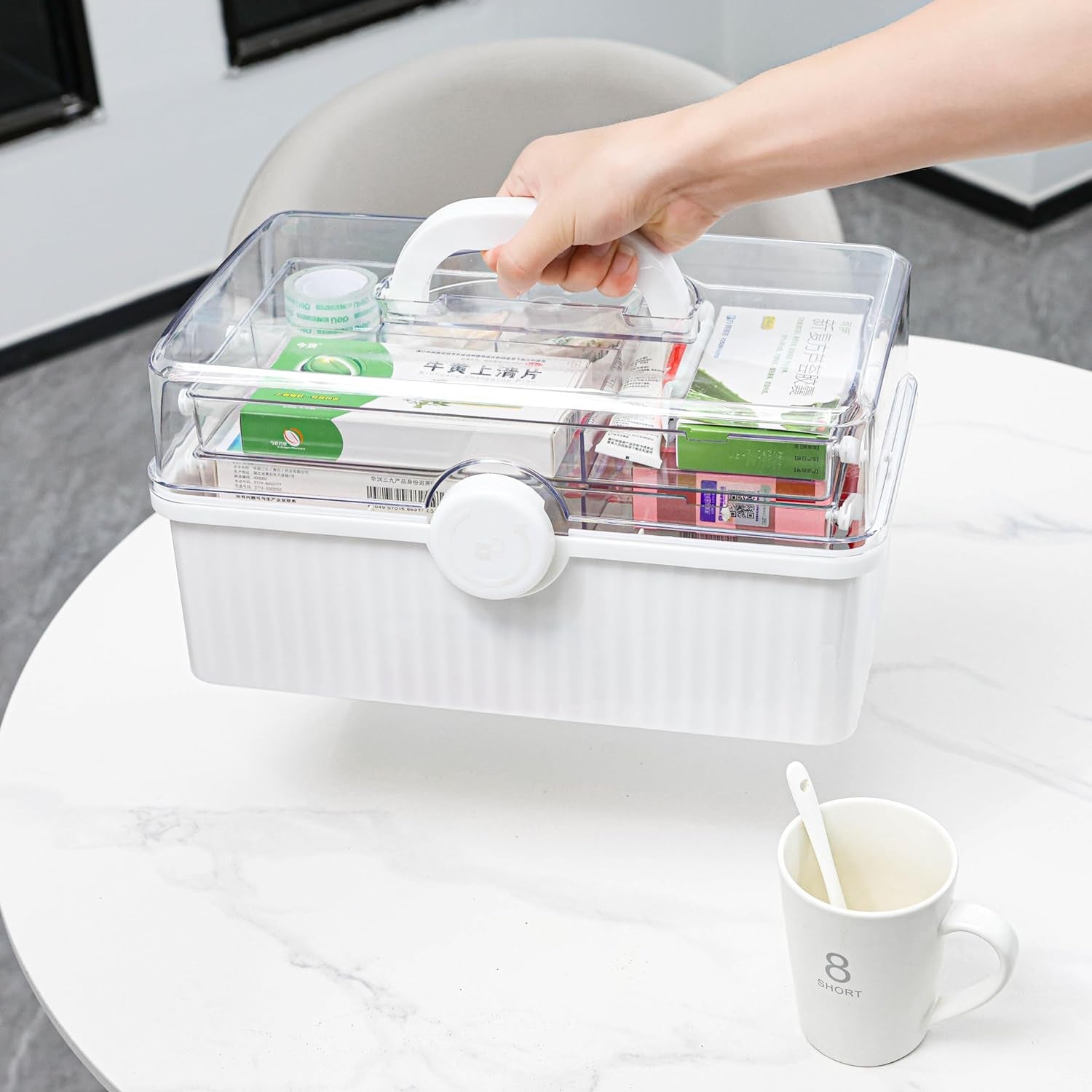 13 Inch Art Craft Organizer Storage Box with 2 Tier,Multifunctional Plastic Sewing Supplies and Tool Box with Handle for Sewing,Medicine,Nail,Hair Accessories Makeup Organizer and Family First Aid Box