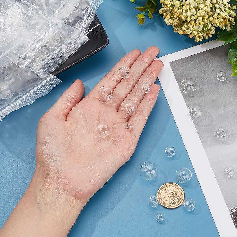180Pcs Mini Glass Globe, 6 Size Glass Ball Bottles Orbs Ball Wish Glass Ball Glass Spheres UV Planet Crystal Craft Ball for UV Resin Dice Pendant Charms Earring Making 8~18Mm
