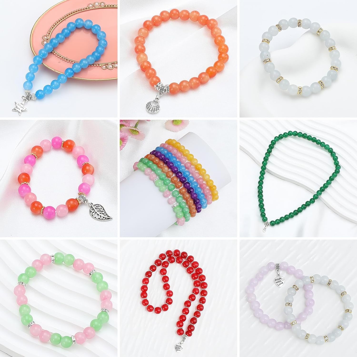 2005PCS 60 Colors Glass Beads for Jewelry Making 8Mm Glass Beads for Bracelets round Beads Bracelet Making Kit for DIY Crafts Gifts Suitable for Women Adults Birthday Party