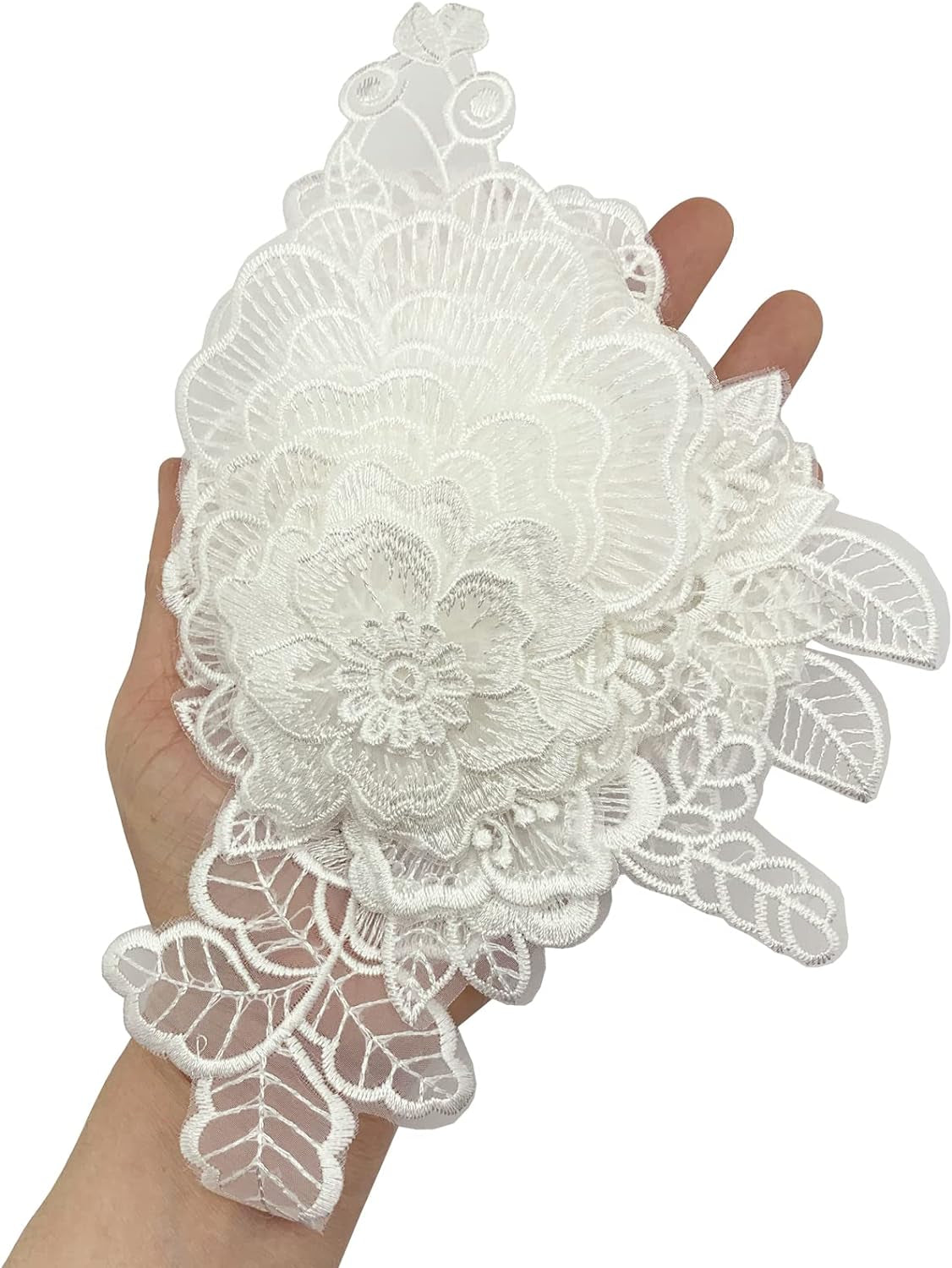 12 Pieces Flower Lace Embroidered Applique 3D Floral Sew on Patches for Clothes Repairing Decorating Wedding Dress DIY Sewing Craft (White)