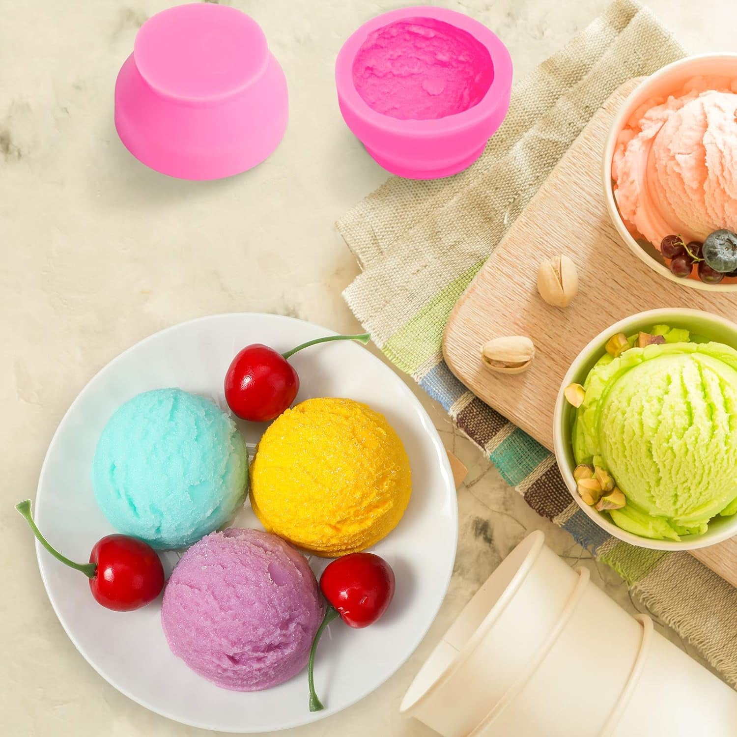 Silicone 3D Ice Cream Ball Shape Silicone Molds Cookie Pastry Mold Soap Candle Clay Mold Aromatherapy Plaster Mold, for Wedding Cake Chocolate Dessert Pudding Mousse DIY Kitchen Baking (3 Pieces)