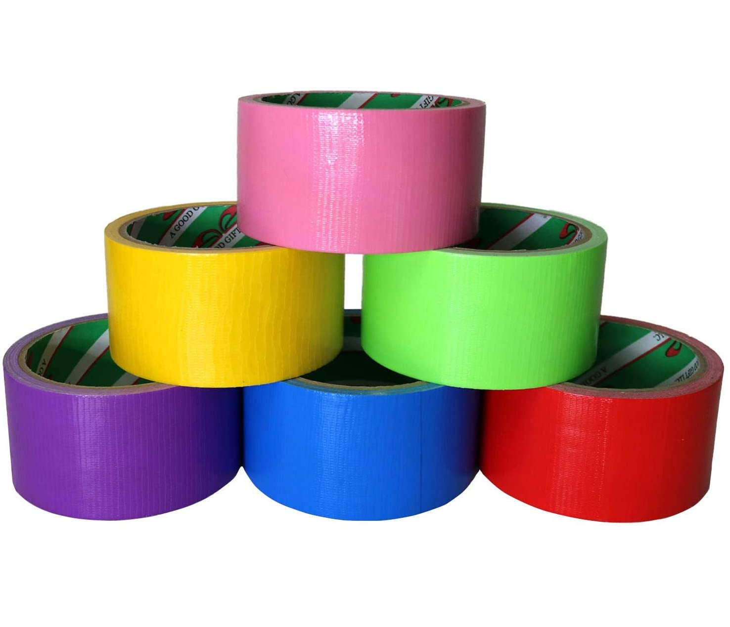 6 Assorted Colored Duct Tapes - Multi Purposes Bright Colors Tapes Great for Do It Yourself Art Home School Office Assorted Colors 2" Roll by 10 Yds
