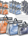 20 Pack Dust Bags for Handbags Clear Handbag Storage 3 Sizes Handbag Organizers for Closets Hand Bag Dust Cover Purse Protector Bag with Zipper and Handles with 25 Pcs S Shape Hooks