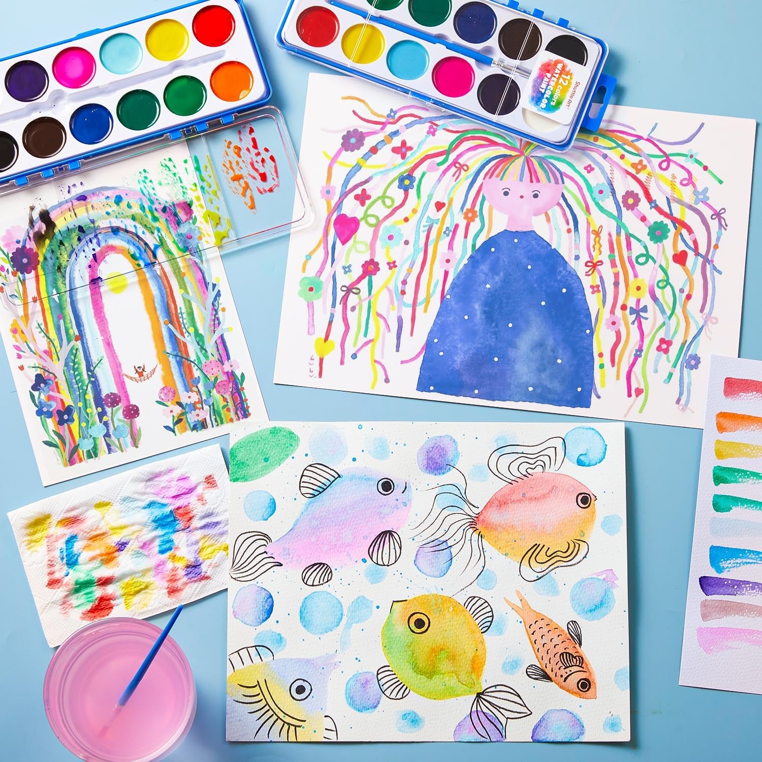 12 Colors Watercolor Paint Set Bulk, Pack of 30, Watercolor Paint Set with Paint Brushes for Kids and Adults, Washable Paint for Classroom, Parties, Kindergarten and Art Activities