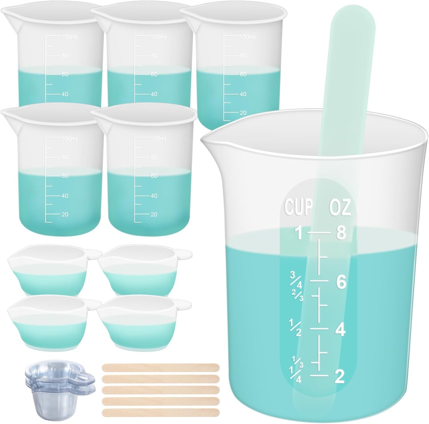 36PCS Silicone Measuring Cup Tool Kit - 250Ml/8Oz &amp;100Ml Resin Mixing Cup, Silicone Stir Sticks Pipettes,Easy to Clean,Non-Toxic Epoxy Resin Supplies for Molds,Paint,Jewelry Making