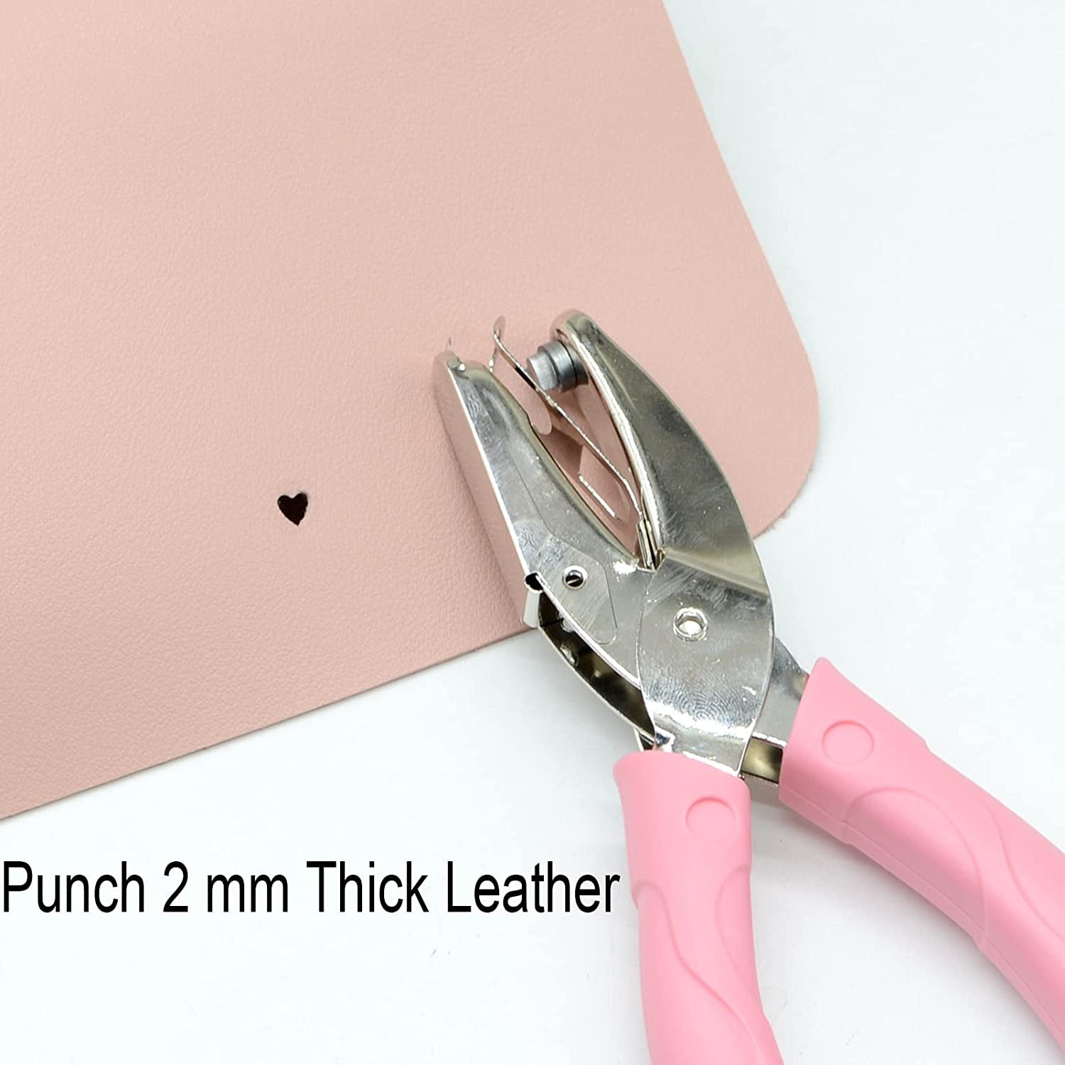 1 Pack 6.3 Inch Length 1/4 Inch Diameter of Heart Shape Hole  Single Paper Hole Punch, Puncher with Pink Soft Thick Leather Cover(Heart 1/4 Inch)