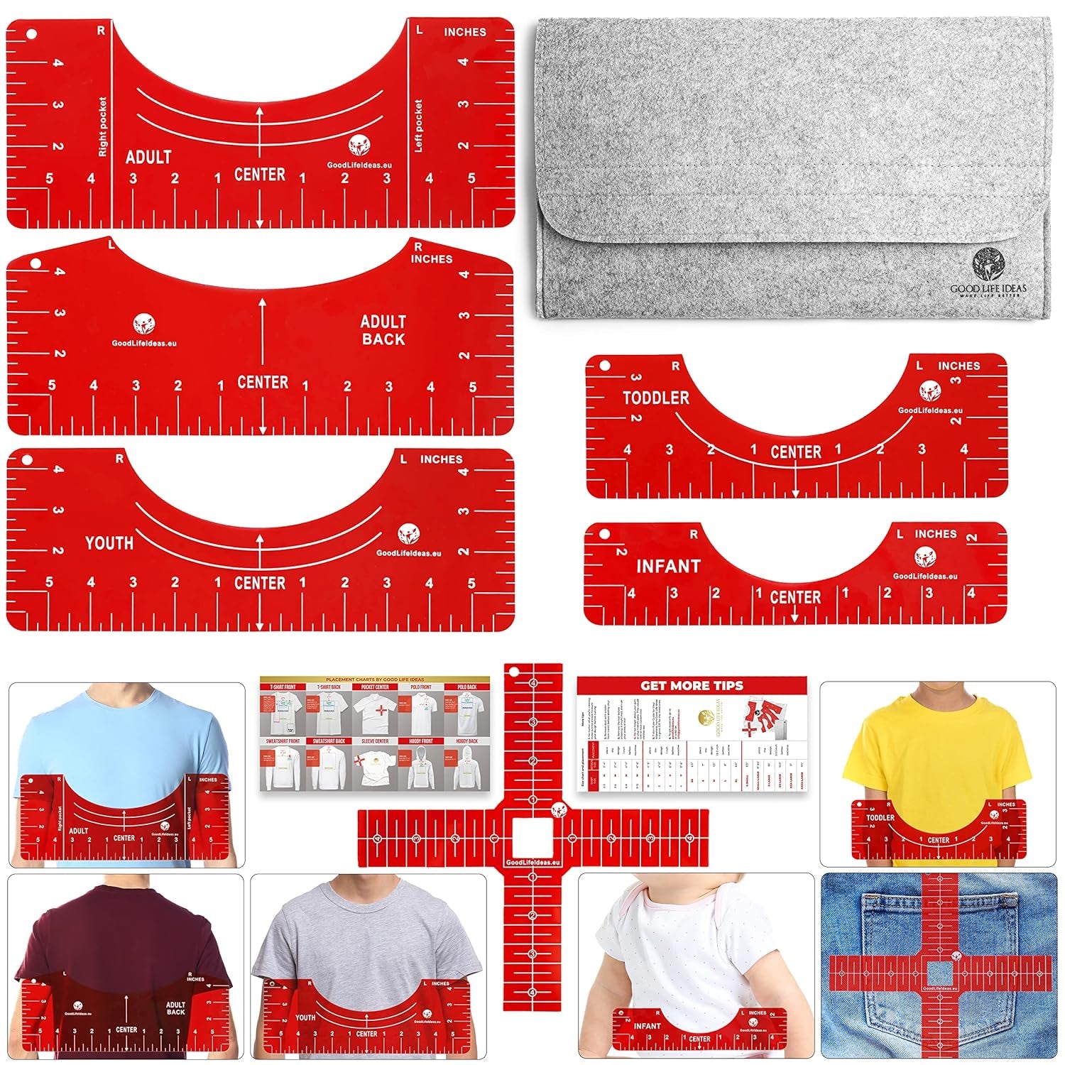 Tshirt Ruler Guide for Vinyl Alignment - T Shirt Ruler Guide for Heat Press, Shirt Measurement Tool for Heat Press, T-Shirt Ruler Centering Guide