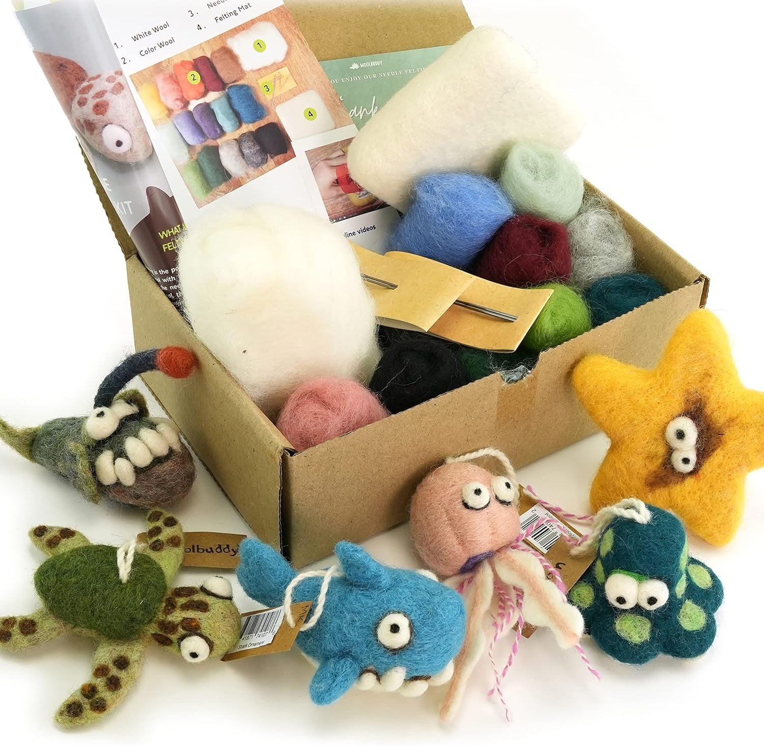 Needle Felting Kit, Sea Animals, Felting Kits for Beginners Adults and Kids, Needle Felting Kit for Beginners, Felting Supplies Inc, Wool Roving, Felting Needles, Felting Pad, Instruction