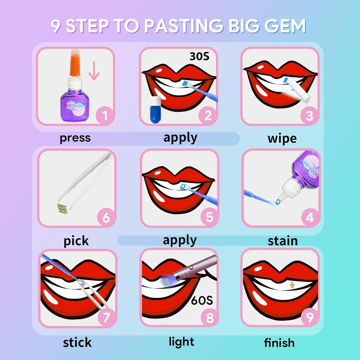 DIY Gem Kit - 30 Sparkling Crystals, Light for Dazzling Smiles Tth