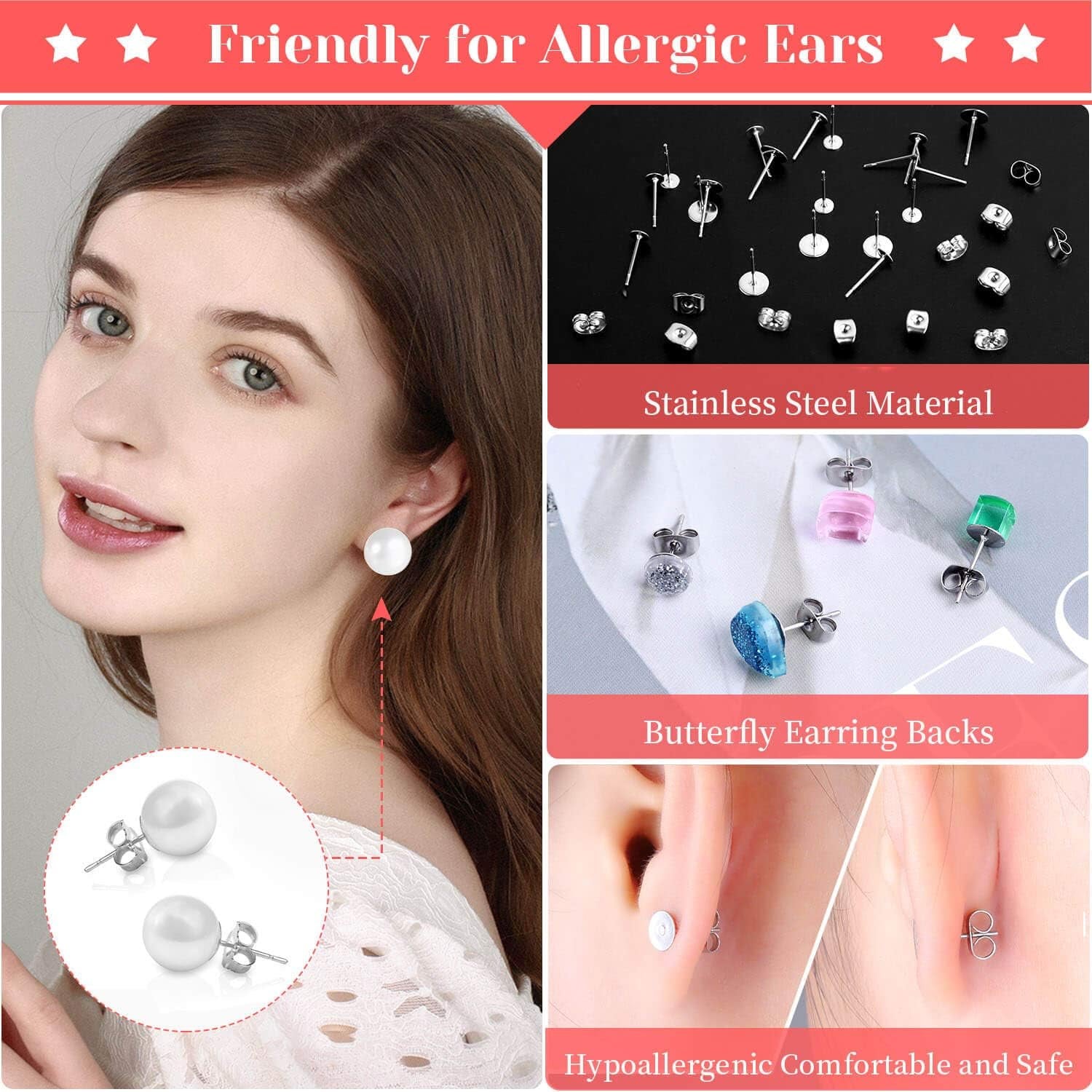 Hypoallergenic Earring Making Kit,  3080Pcs Earring Supplies Kit Includes Earring Hooks, Earring Backs, Jump Rings, Eye Pins, Earring Posts and Tools for Earring Making and Repairing