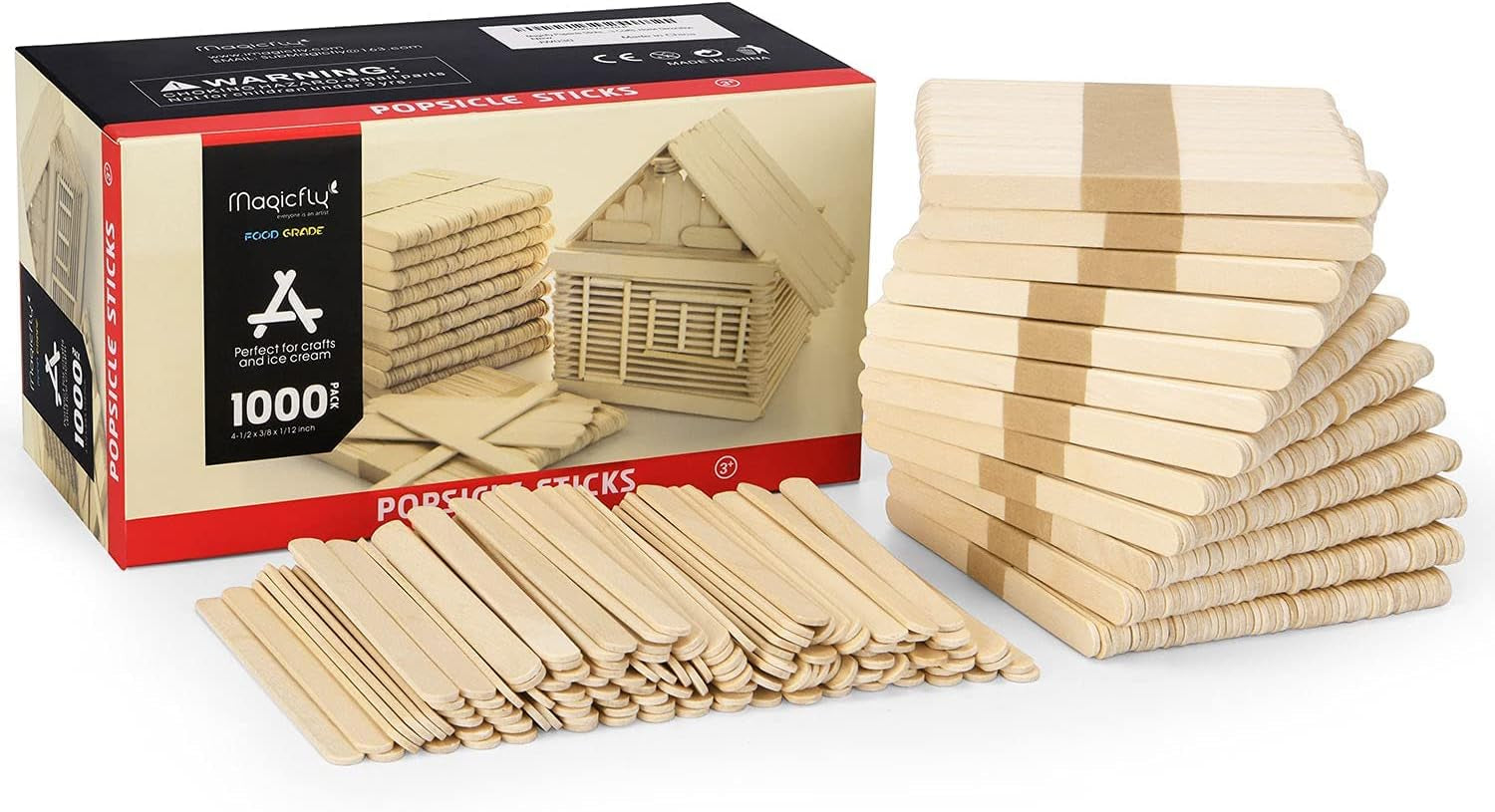 1000Pcs Popsicle Sticks, Natural Wooden Food Grade Craft Sticks, 4-1/2 Inch Great Bulk Ice Cream Sticks for Craft Project, Home Decoration