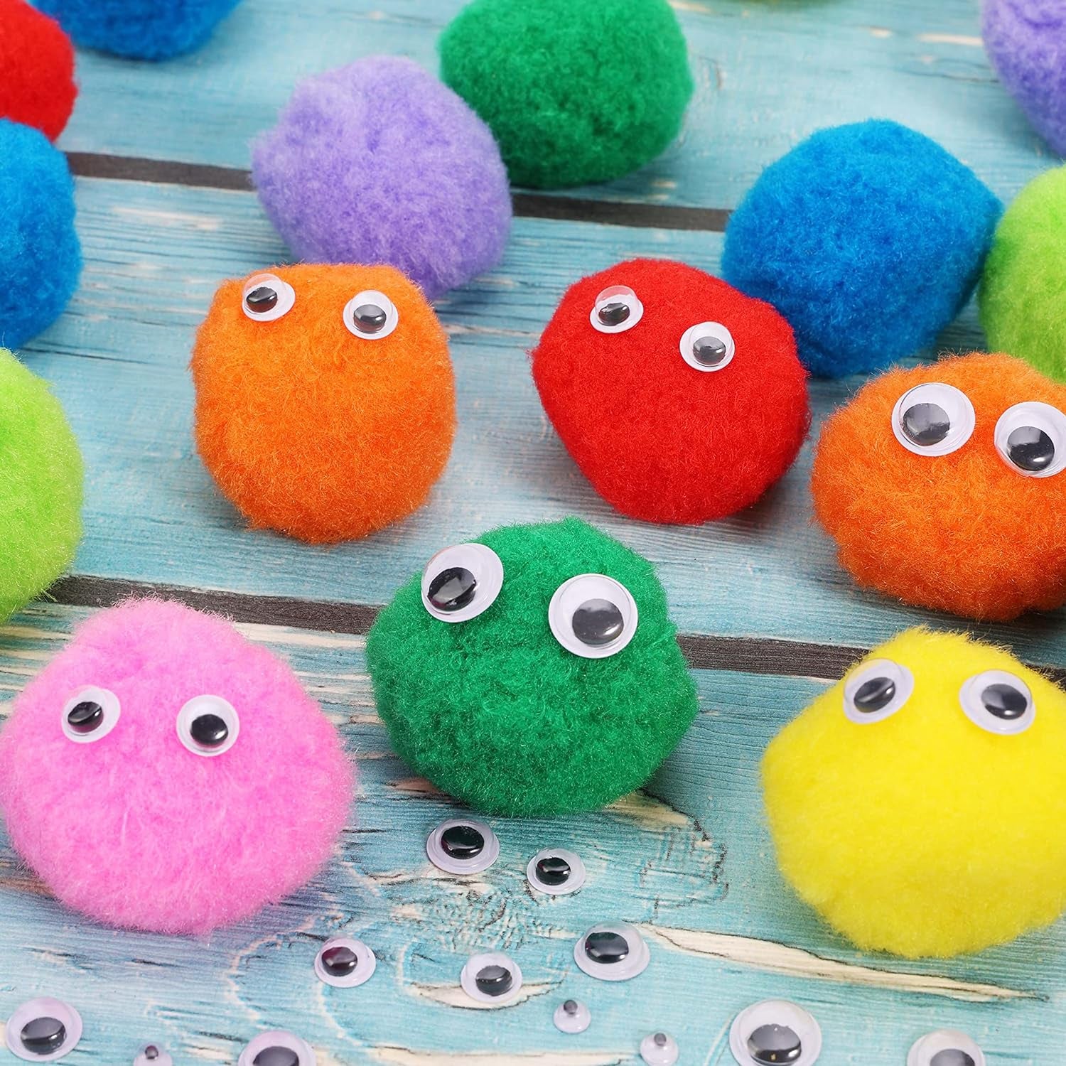 [130Pcs] 30Pcs 2 Inch Large Pom Poms with 100Pcs Wiggly Eyes, Multicolor Pom Poms for Arts and Crafts Kids DIY Projects